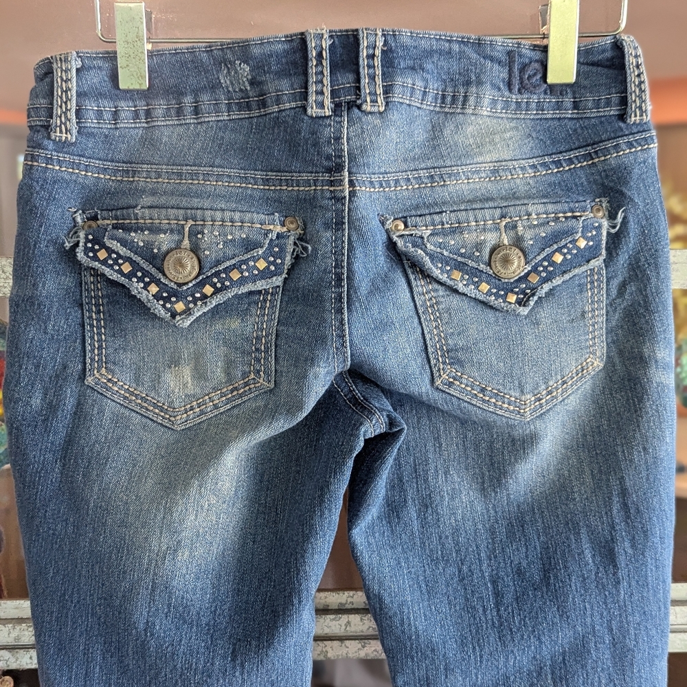 Vintage Y2K LEI Low Rise Capri Jeans Ashley Bling Baddie Blue Jeans Junior 1 - Picture 5 of 16